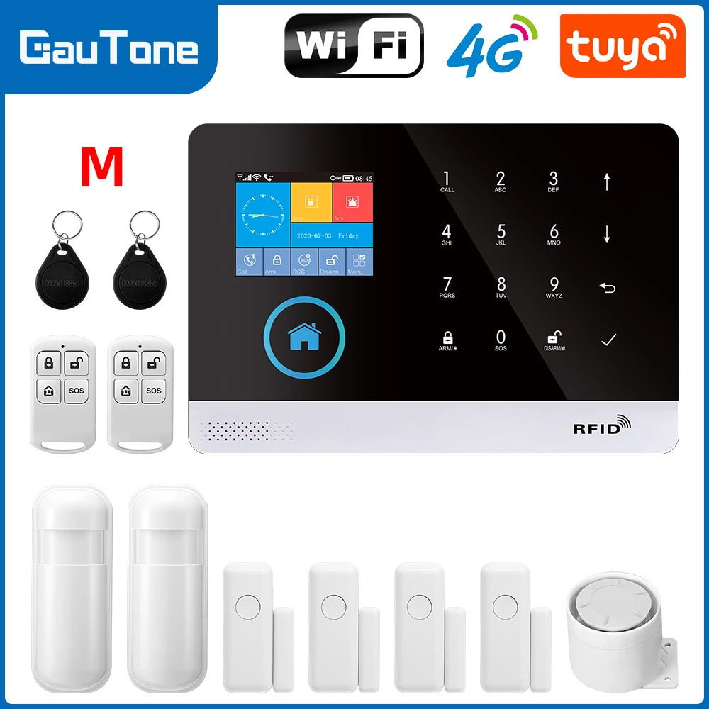Smart Home GSM Alarm System 4G Wifi System for House Security Wireless with Door Sensor Work with Smart Life APP for Alexa
