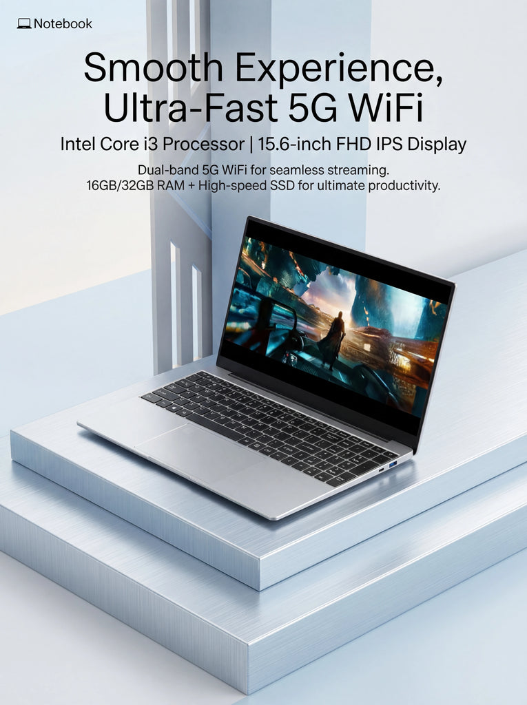New Ultra Slim 15.6 Inch Laptop Intel Core I3-6100U 32GB RAM 2TB SSD 1920*1080 FHD Display Windows 11 Pro Office Study Computer