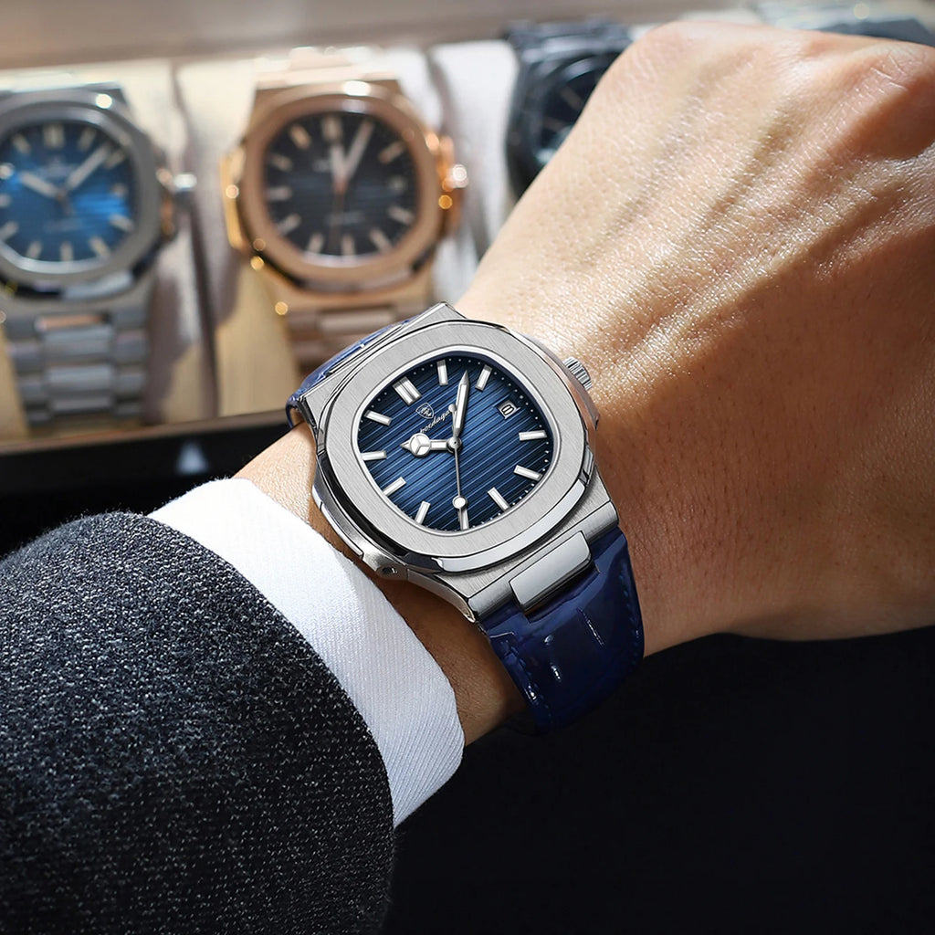 POEDAGAR Top Luxury Man Watch Date Waterproof Luminous Leather Watches For Men High Quality Square Men's Quartz Wristwatch Reloj