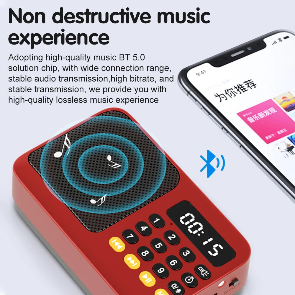 Bluetooth 5.0 Portable FM Radio Small Emergency Recargable Sound Box Mini Vintage Speaker Mp3 Player Support TF Card USB Drive
