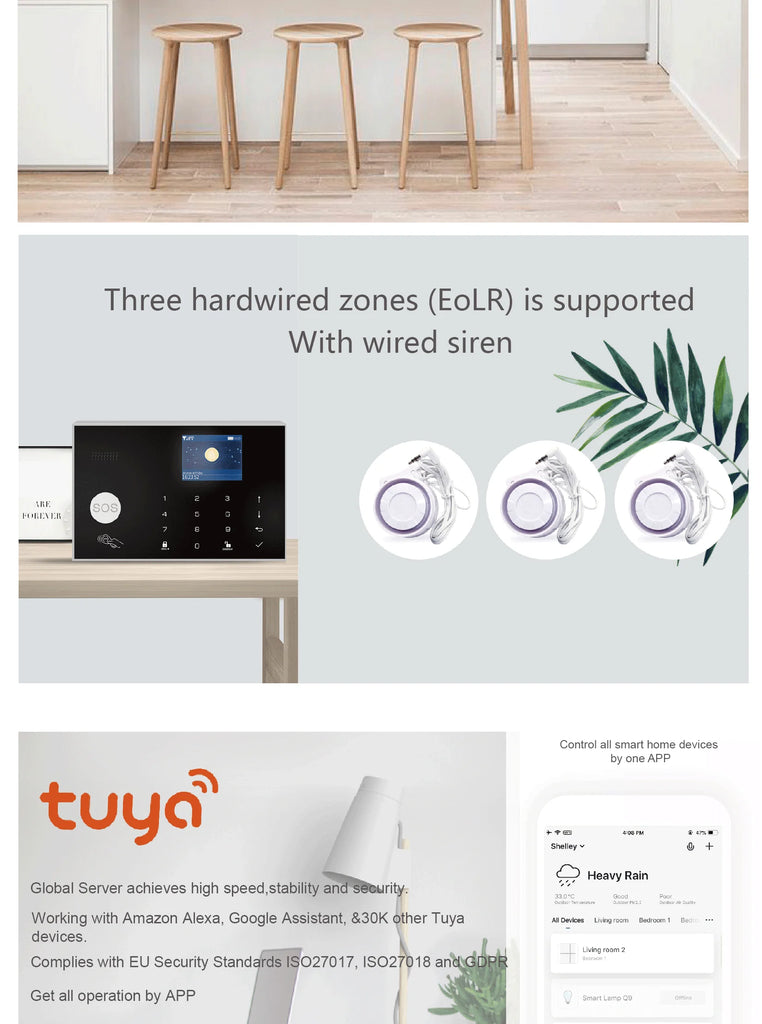 Home 4G GSM Alarm Security System 433MHz Wireless 2.4G WIFI Smart Alarm Kit Works with TUYA Smart Life APP Compatible with Alexa