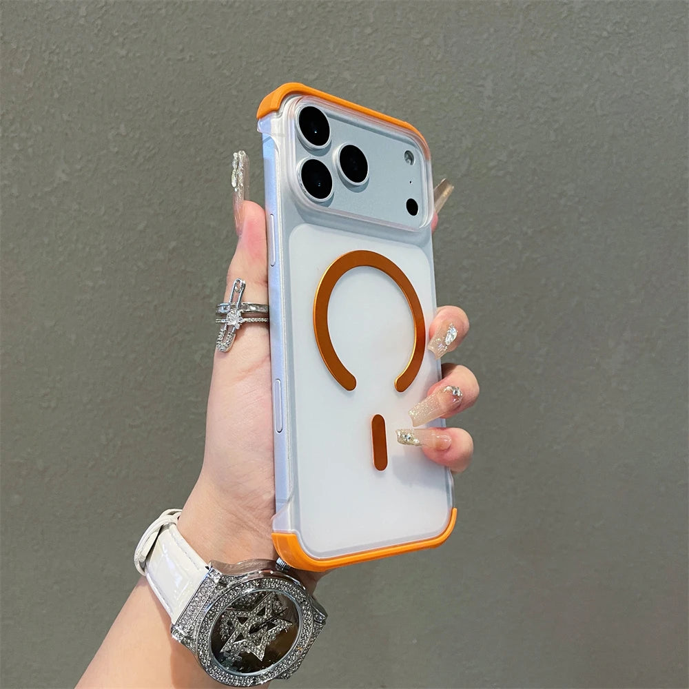 For Magsafe Frameless Magnetic Translucent Case For iPhone 17 16 15 14 13 12 Pro Max Plus Wireless Charging Shockproof Cover
