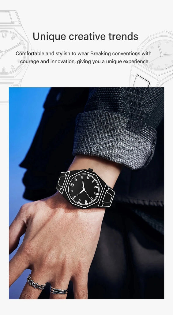 Lightweight Polycarbonate case high tech black men's watch classic simple silicone strap men's quartz watch fashion style clock