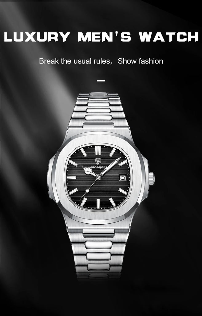 POEDAGAR Top Luxury Brand Man Watch Sports Waterproof Luminous Date Men Wristwatch Square Dial Quartz Men's Watches High Quality