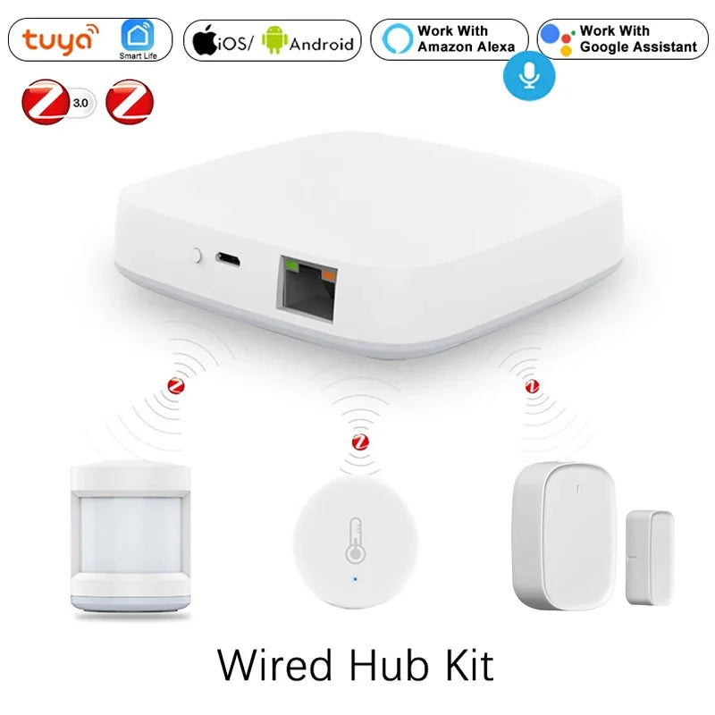 Zigbee Smart Gateway Hub Home Automation Scene Security Alarm Kit PIR Door&Window Temperature&Humidity Sensor Monitor Smart Life