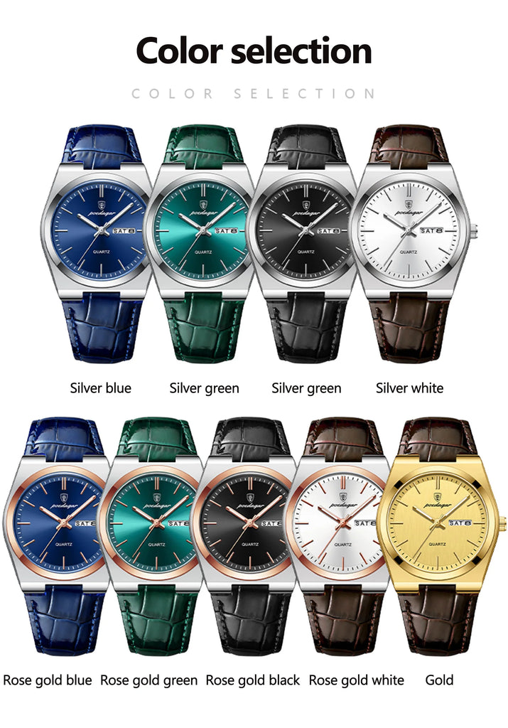 POEDAGAR Luxury Trend Men Watch Waterproof Luminous Date Week Man Wristwatch Military Outdoor Leather Men's Quartz Watches Reloj