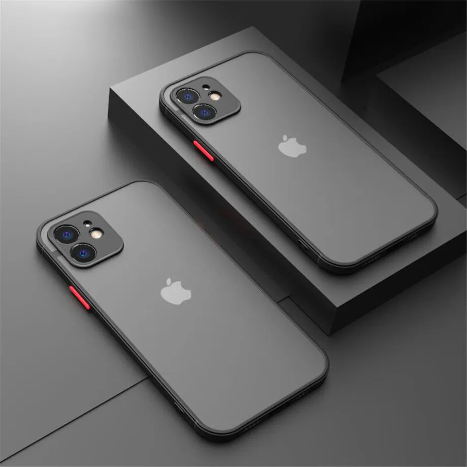Shockproof Armor Matte Case For iPhone 11 12 13 14 15 16 Pro X XR XS Max 7 8Plus Luxury Silicone Bumper Clear Hard PC Cover Capa