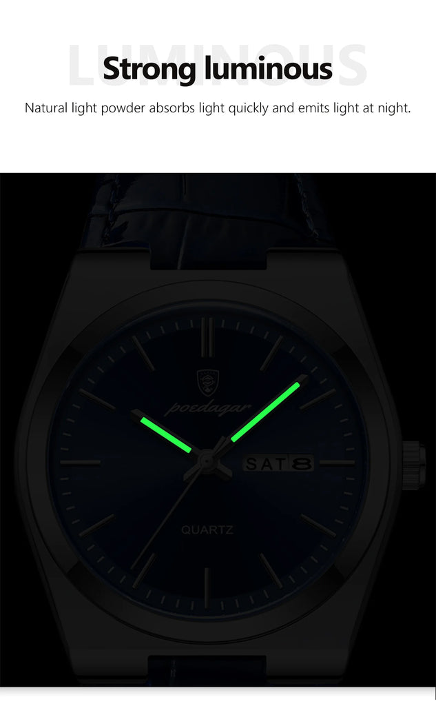 POEDAGAR Luxury Trend Men Watch Waterproof Luminous Date Week Man Wristwatch Military Outdoor Leather Men's Quartz Watches Reloj