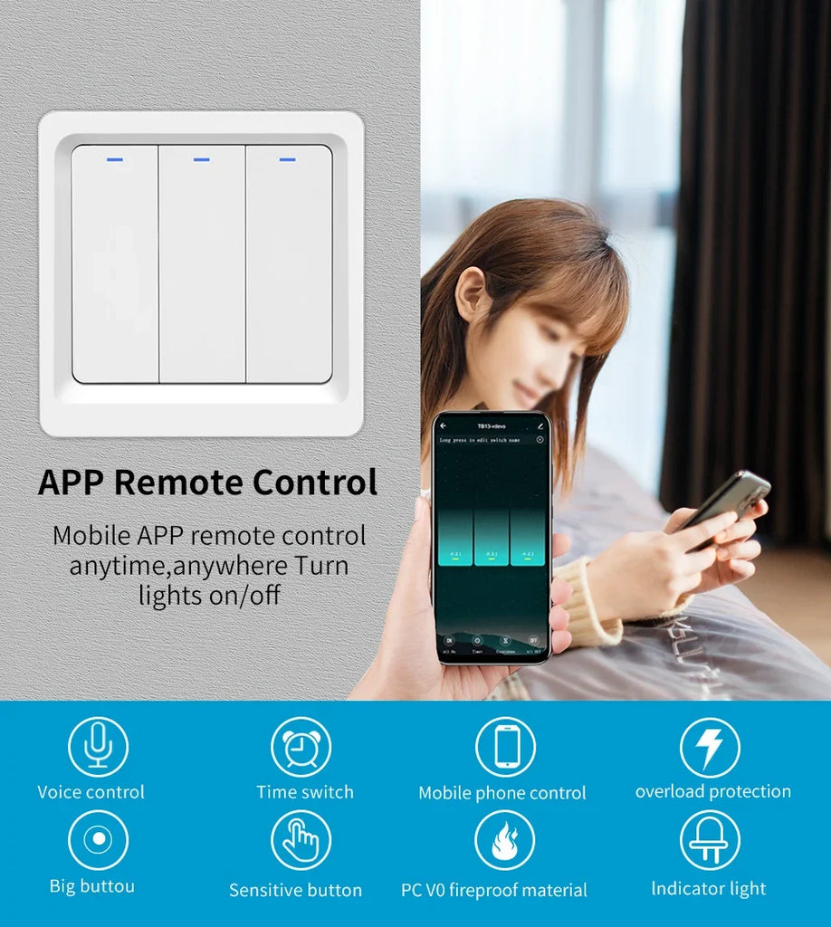 Smart Home  Homekit Smart WiFi Push Button Wall Switches 1/2/3Gang LED Room Lights for iphones Works with Siri Voice