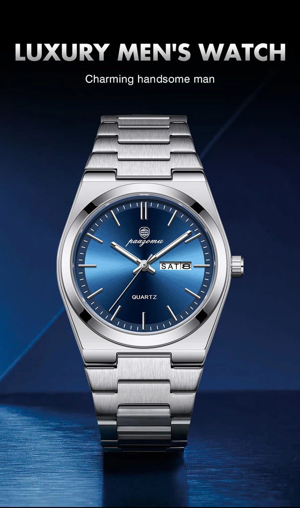 PENGAGAR Luxury Sport Quartz Man Wristwatch Waterproof Luminous Date Week Men Watches Stainless Steel Men's Watch Male Reloj+box