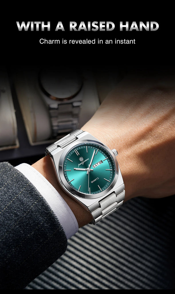 PENGAGAR Luxury Sport Quartz Man Wristwatch Waterproof Luminous Date Week Men Watches Stainless Steel Men's Watch Male Reloj+box