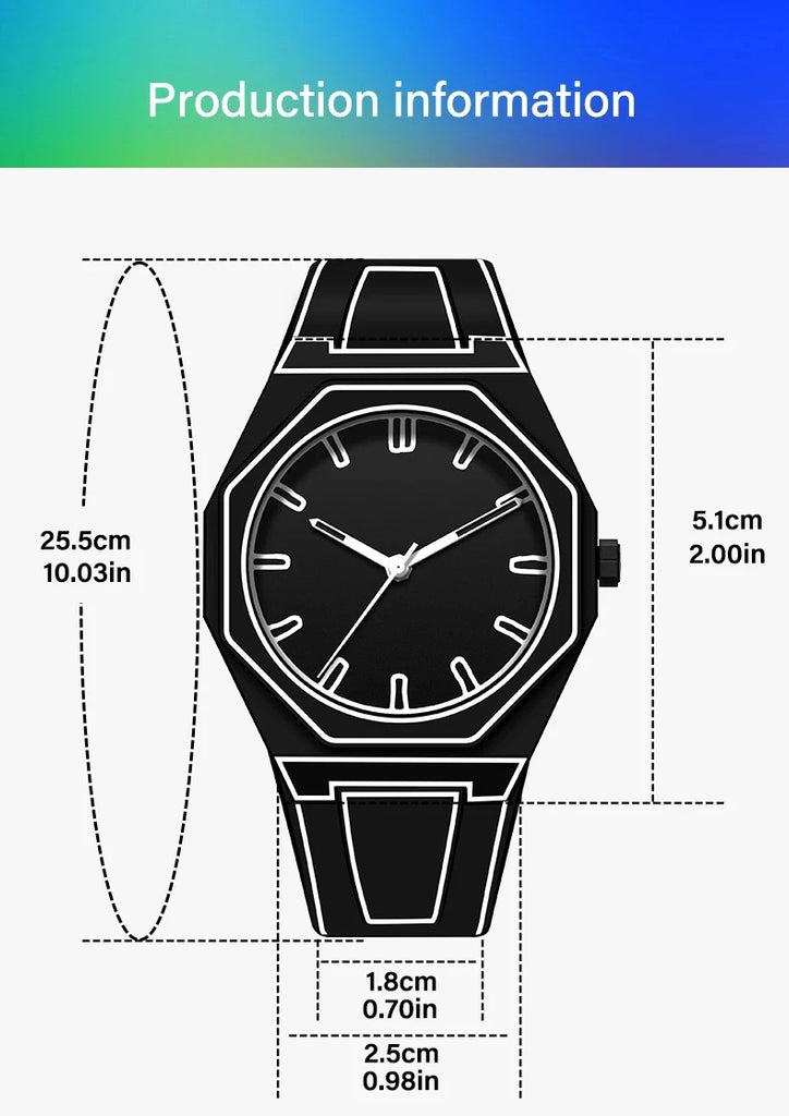 Lightweight Polycarbonate case high tech black men's watch classic simple silicone strap men's quartz watch fashion style clock