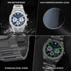 SAPPHERO Men's Watch Waterproof watch Chronograph function Date Glowing Hands Stainless Steel Watch Business  Watch For Men Gift