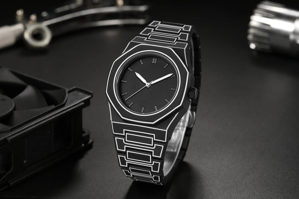 Lightweight Polycarbonate case high tech black men's watch classic simple silicone strap men's quartz watch fashion style clock