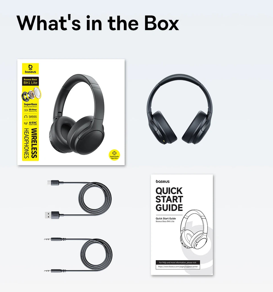 Baseus Wireless Headphones Bluetooth 5.3 HIFI Level Earphone 40mm Driver Foldable Over Ear Headsets 70H Playtime Spatial Audio