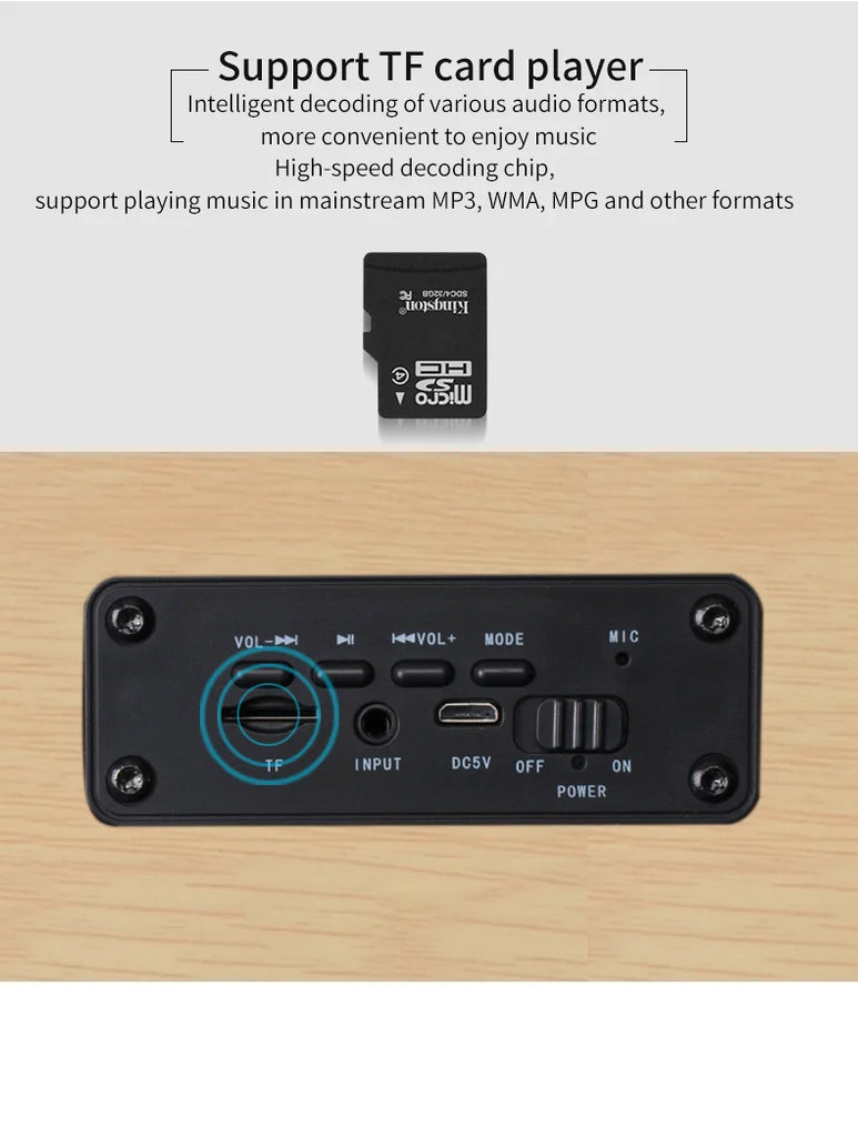 Wireless Bluetooth 5.0 Speakers For Computers Wooden Alarm Clock Display Sound System Player with AUX TF FM Radio Subwoofer Box
