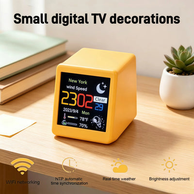 Smart WiFi Digital Desk Clock Weather Station Multi-Functional Alarm GIF Display Desktop Decor Gadget for Bedroom Home Office