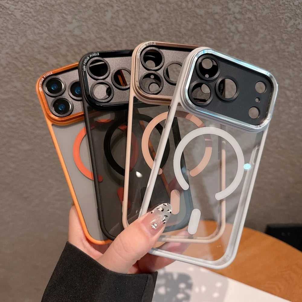 Luxury Transparent for Magsafe Case for IPhone 17 Pro Max 17Air 16 15 14 13 12 11 Pro Max Plating Camera Shockproof Cover