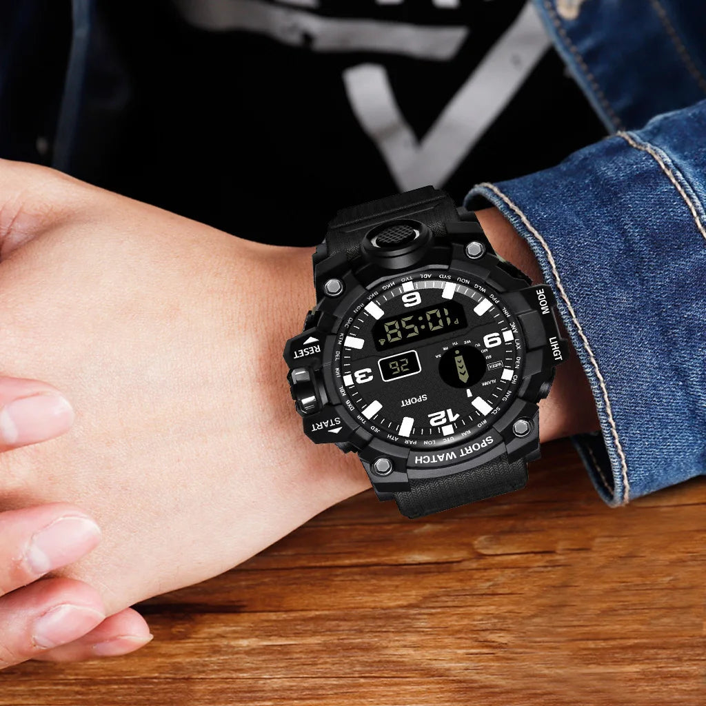 Men's Watch Fashion Sports Electronic Wristwatch Large dial Multifunctional Waterproof Luminous Alarm Kids Male's Military Watch