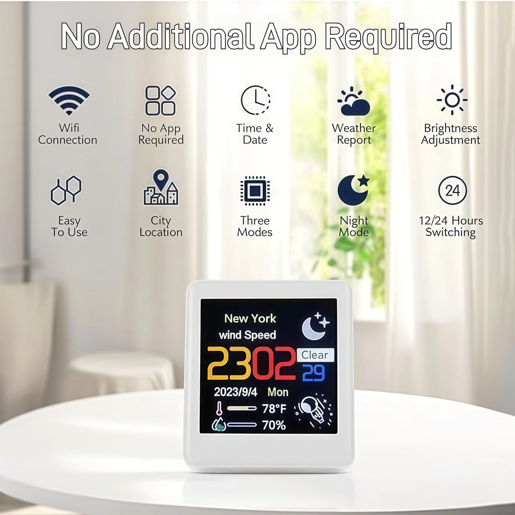 Smart WiFi Digital Desk Clock Weather Station Multi-Functional Alarm GIF Display Desktop Decor Gadget for Bedroom Home Office