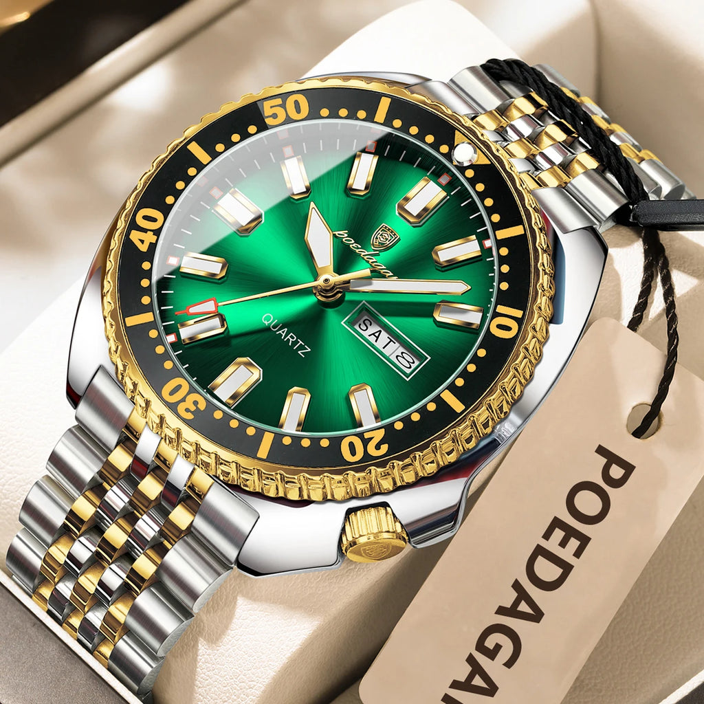 POEDAGAR Business Men Watch Date Week Waterproof Luminous Luxury Man Wristwatch Sports Stainless Steel Men's Quartz Watches Male