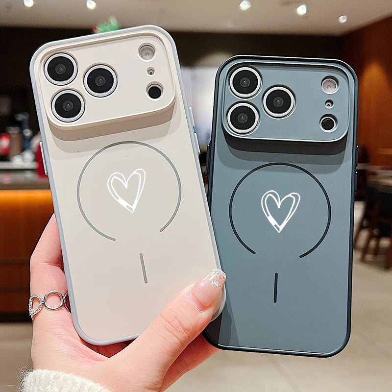 Magnetic Simple Love Print Phone Case For iPhone 17 ProMax 16 15 14 13 Pro Max For Magsafe Wireless Charge Shockproof Hard Cover