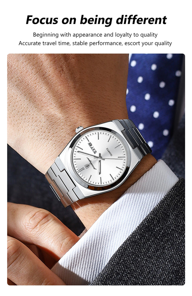 POEDAGAR Luxury Business Man Wristwatch Waterproof Luminous Stainless Steel Men Watch Date Week Fashion Quartz Men's Watches+Box