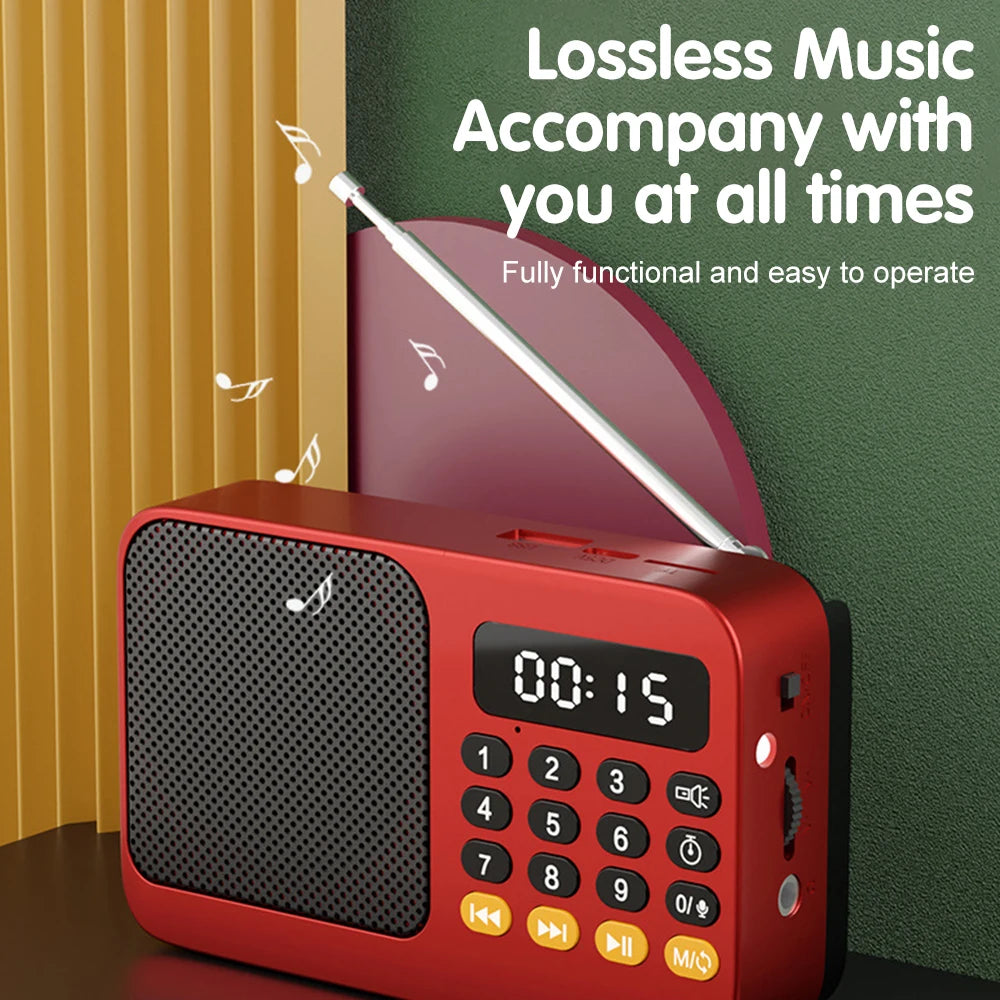 Bluetooth 5.0 Portable FM Radio Small Emergency Recargable Sound Box Mini Vintage Speaker Mp3 Player Support TF Card USB Drive