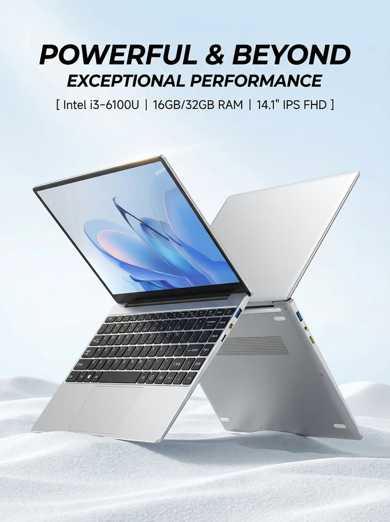 New Ultra Slim 14.1 Inch Laptop Intel Core I3-6100U 32GB RAM 2TB SSD 1920*1080 FHD Display Windows 11 Pro Office Study Computer