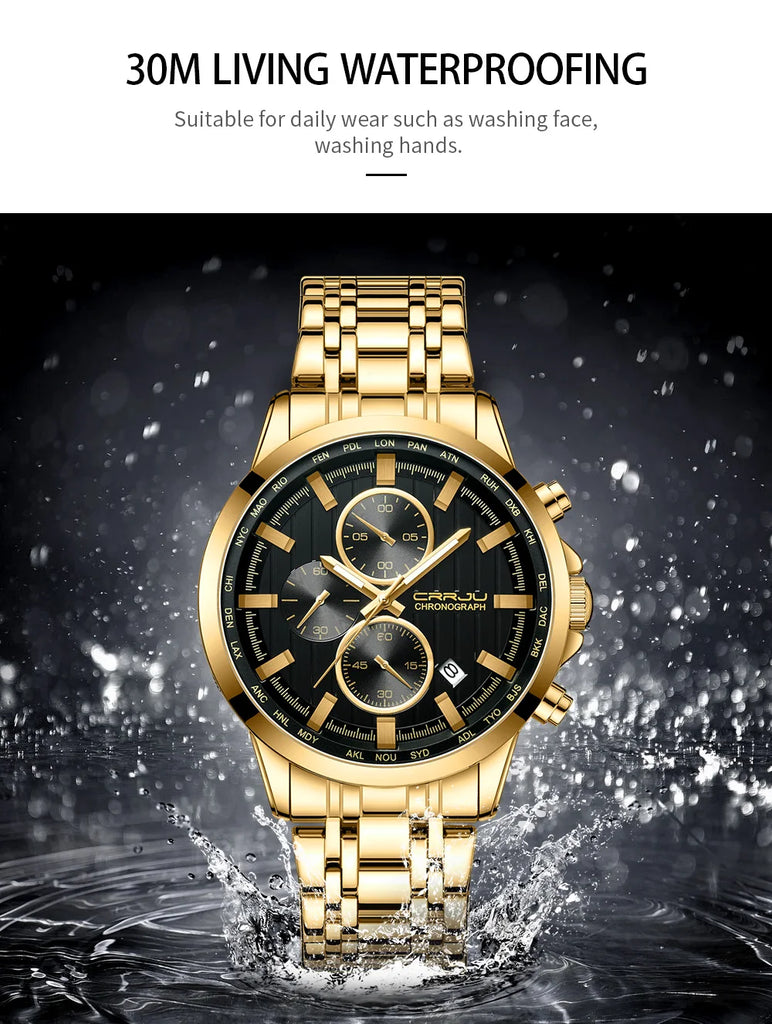 CRRJU Brand Creative Multifunction Male Wristwatch Date Display Stainless steel Men Quartz Watch Waterproof Sports Chronograph