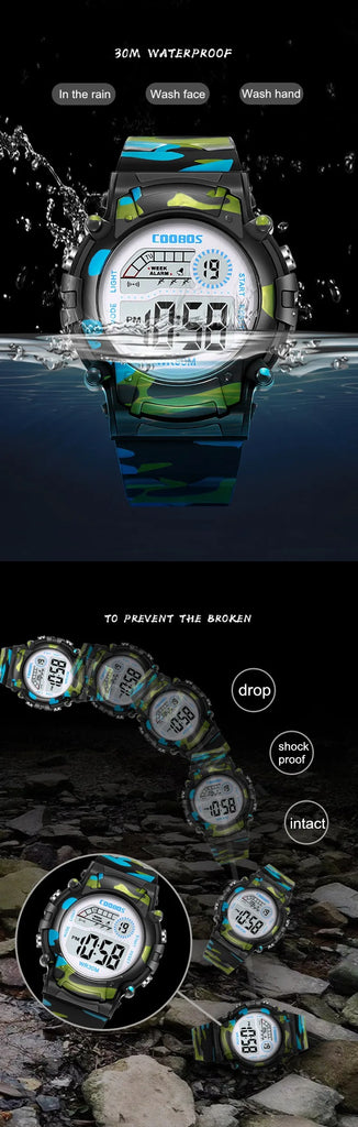 Sport Digital Watch for Kids Waterproof Luminous Children's Electronic LED Watch Fashion Multi-function Week Display Kids Watch