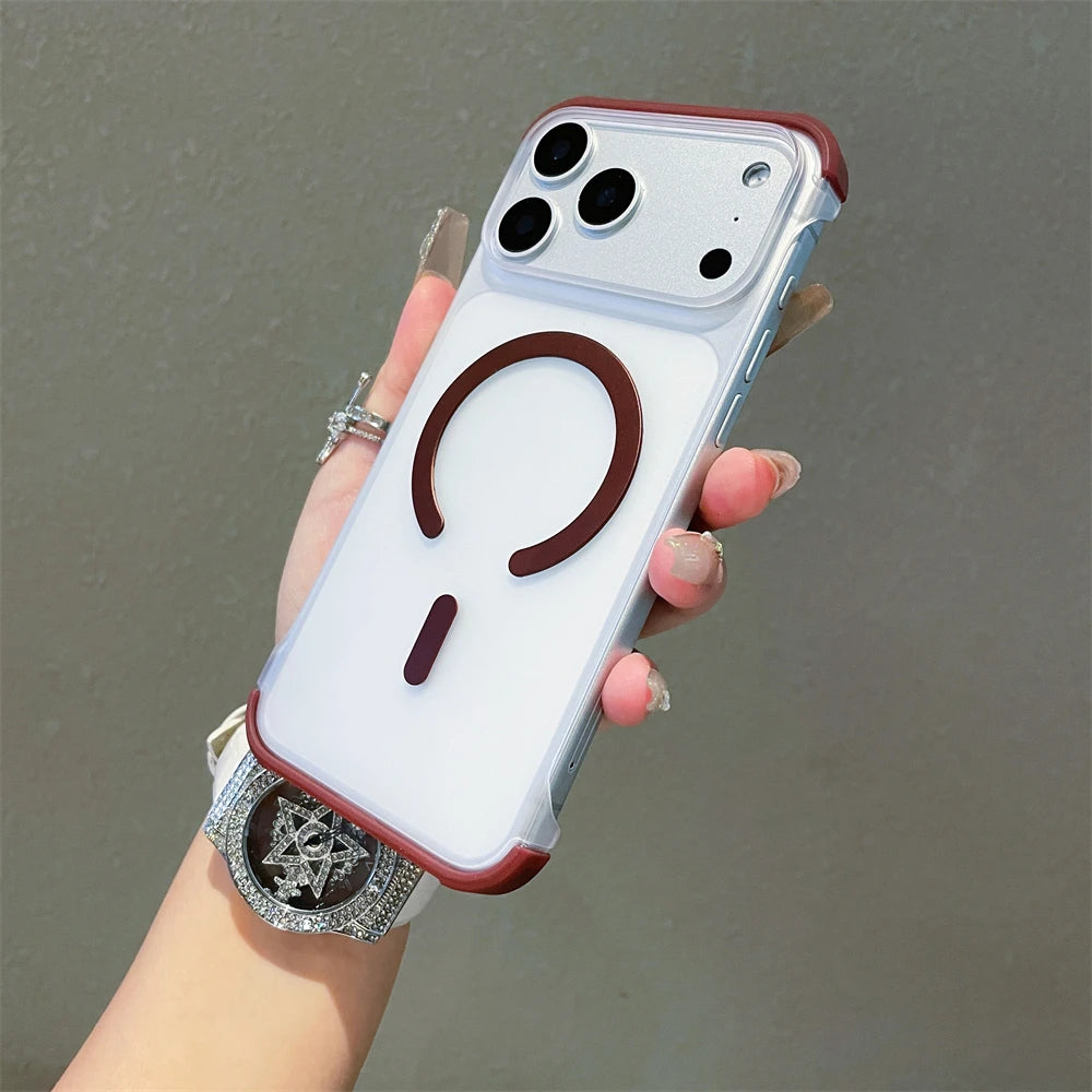 For Magsafe Frameless Magnetic Translucent Case For iPhone 17 16 15 14 13 12 Pro Max Plus Wireless Charging Shockproof Cover