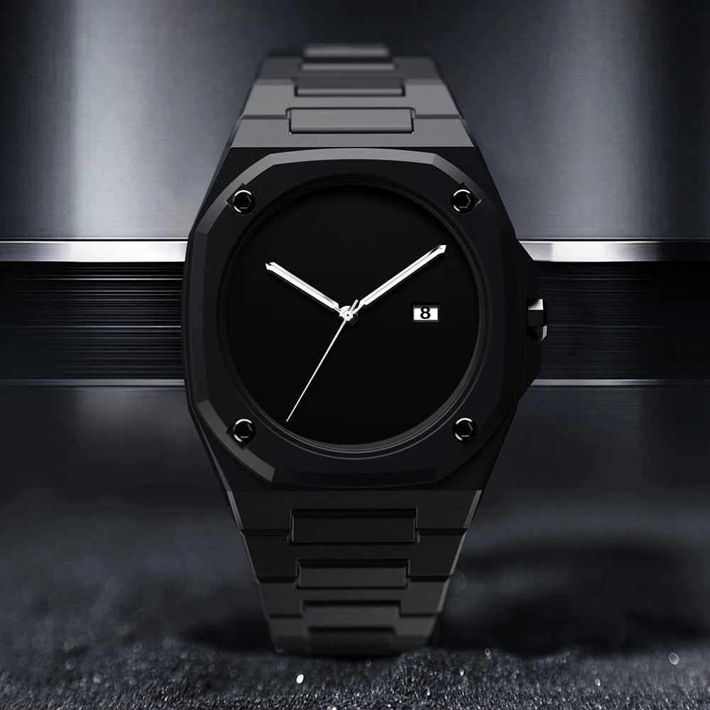 Premium Men's Black Watch with Calendar, Quartz Movement, Gift Box, Polycarbonate Plastic Case, Women's Attention