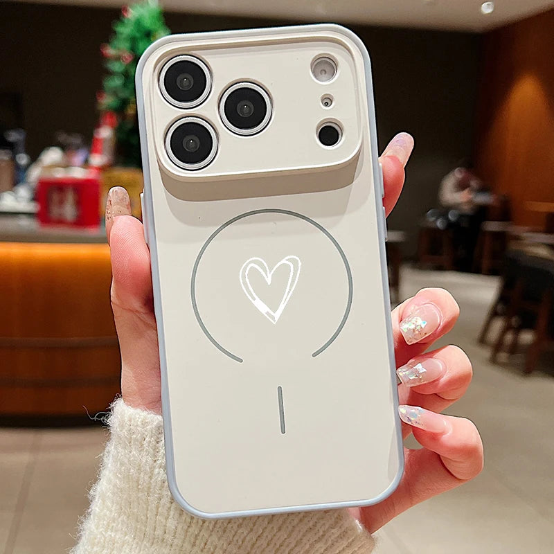 Magnetic Simple Love Print Phone Case For iPhone 17 ProMax 16 15 14 13 Pro Max For Magsafe Wireless Charge Shockproof Hard Cover