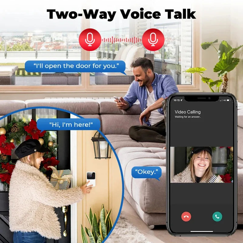 NEW HOT Wireless Smart Video Doorbell, Secure Home Monitoring2.4G WiFi Home Security Camera, 2-way Audio, Night Vision, Battery