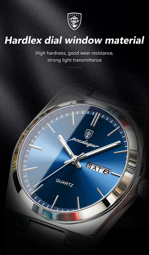POEDAGAR Luxury Business Watches For Men Date Week Stainless Steel Waterproof Luminous Man Watch High Quality Quartz Men's Watch