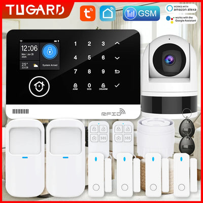 Tugard WiFi GSM Wireless Home Alarm Kit, Surveillance Camera, APP Remote Control, Door Window Sensor for Safety