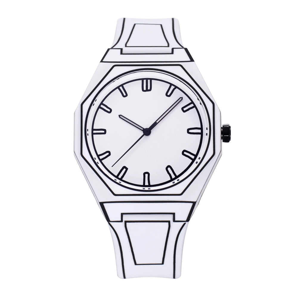 Lightweight Polycarbonate case high tech black men's watch classic simple silicone strap men's quartz watch fashion style clock