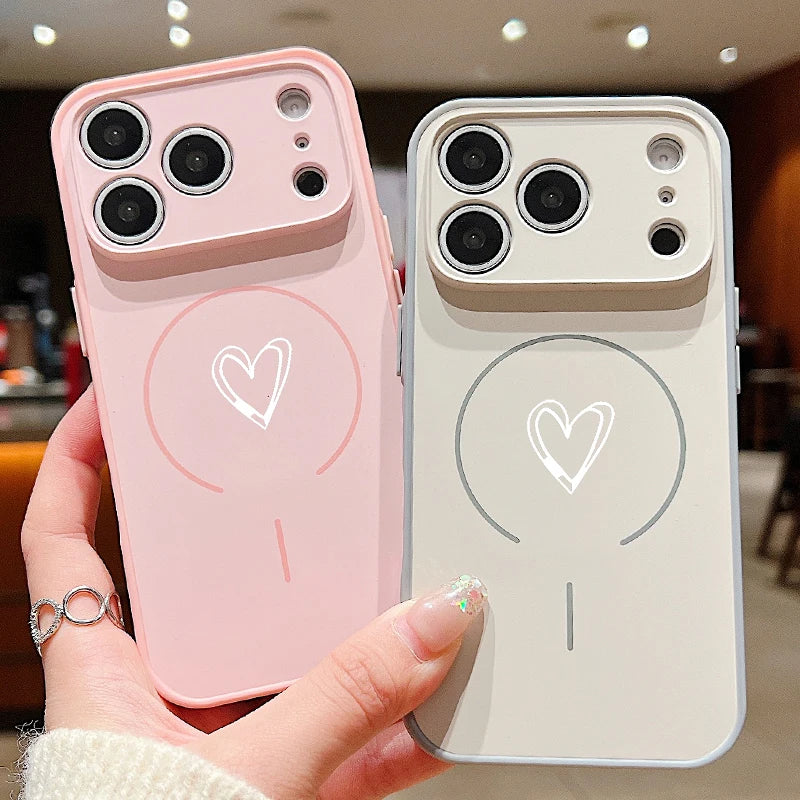 Magnetic Simple Love Print Phone Case For iPhone 17 ProMax 16 15 14 13 Pro Max For Magsafe Wireless Charge Shockproof Hard Cover