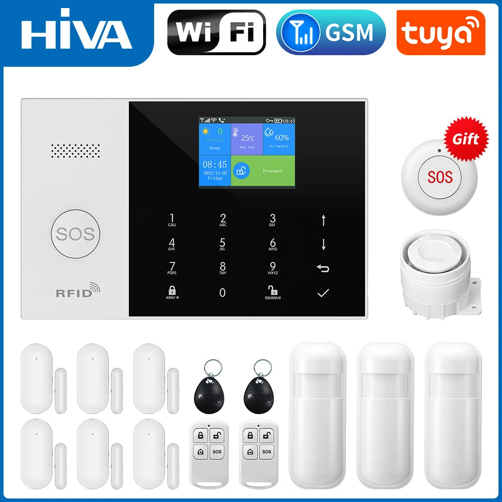 New Wireless Home Alarm System GSM WiFi With Motion Sensor Detector Burglar Alarm For Tuya SmartLife APP Garden Home Alarm PG105