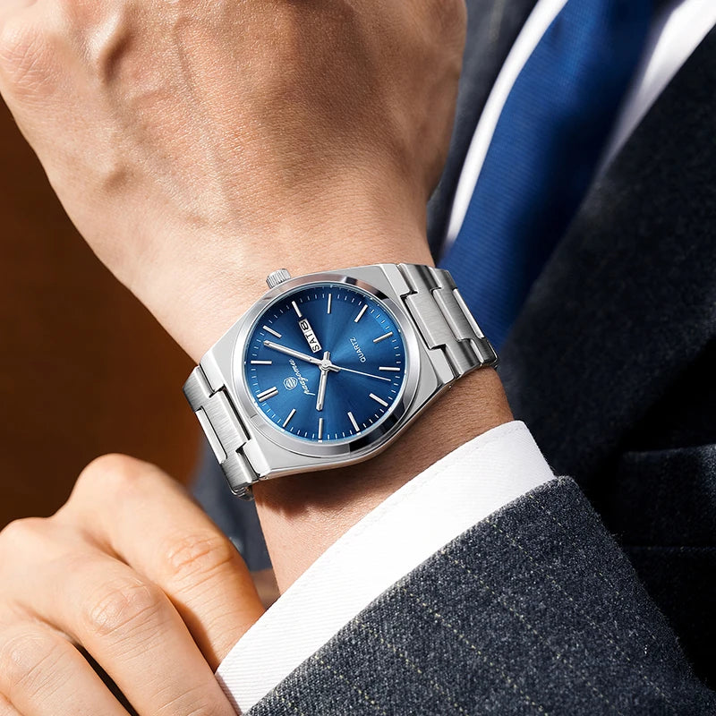 PENGAGAR Luxury Sport Quartz Man Wristwatch Waterproof Luminous Date Week Men Watches Stainless Steel Men's Watch Male Reloj+box