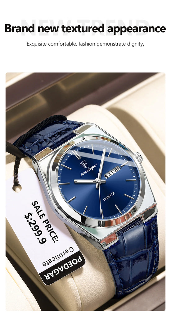 POEDAGAR Luxury Trend Men Watch Waterproof Luminous Date Week Man Wristwatch Military Outdoor Leather Men's Quartz Watches Reloj