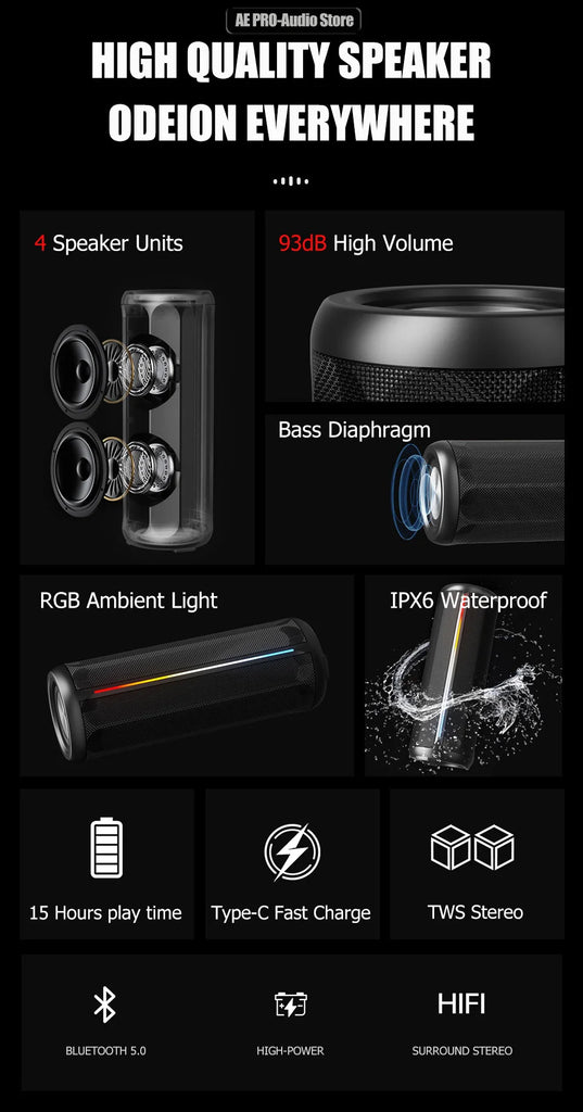 Bluetooth Speaker Wireless LoudSound Subwoofer Outdoor Portable Heavy Bass Fabric Speaker TWS Stereo RGB Ambient Light Speakers
