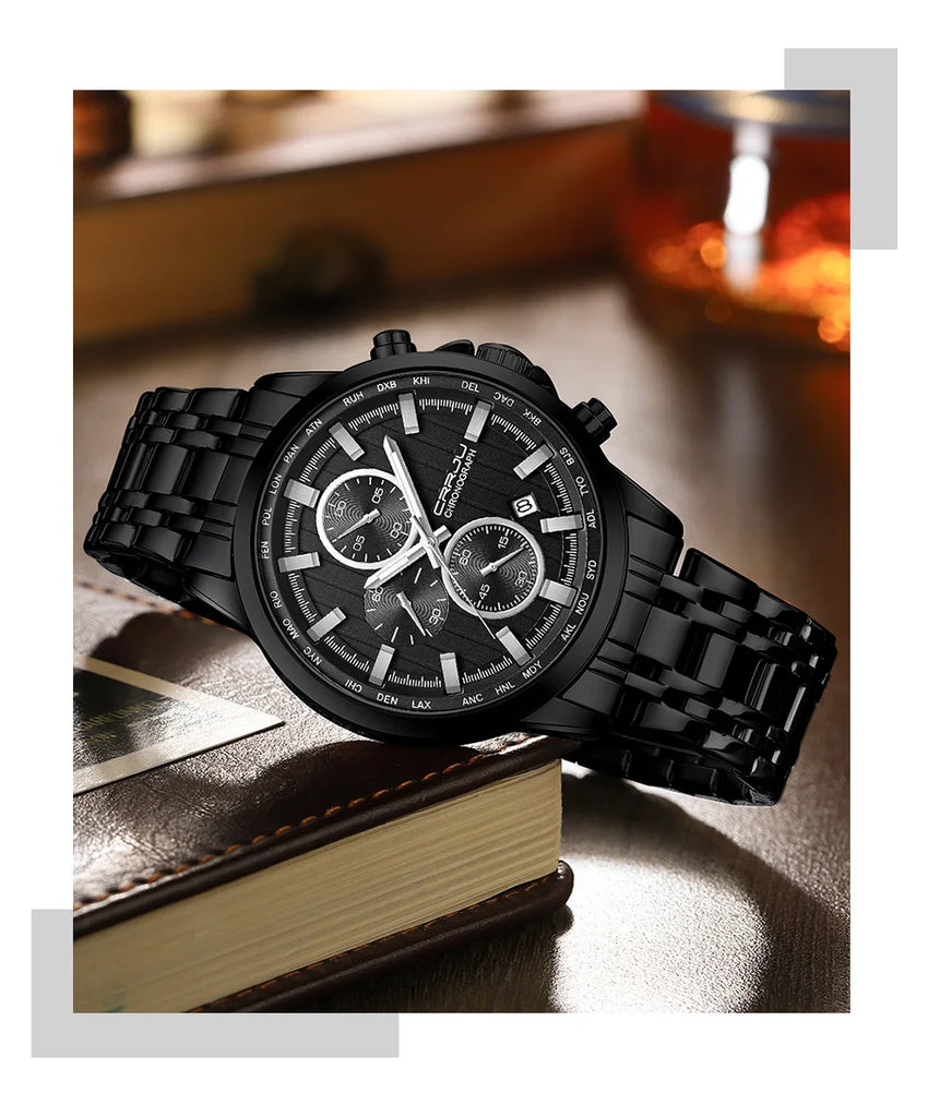 CRRJU Brand Creative Multifunction Male Wristwatch Date Display Stainless steel Men Quartz Watch Waterproof Sports Chronograph
