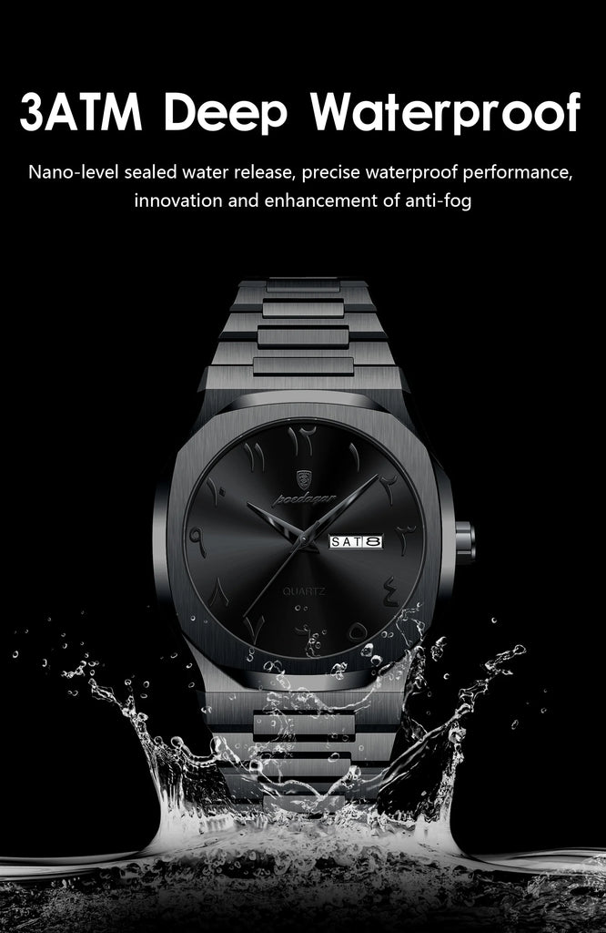 POEDAGAR Military Watch For Men Waterproof Luxury Week Calendar Man Wristwatch Quartz Stainless Steel Fashion Men's Watches Male