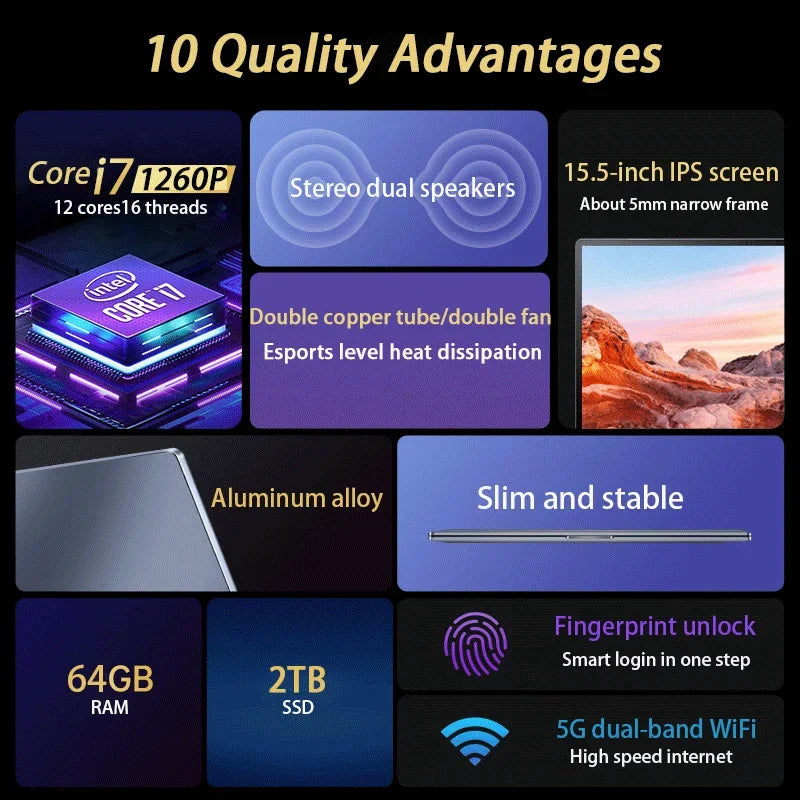 15.6 Inch Laptop Intel Core I9-12900H/i9-10885H Windows 11 Por 2*DDR4 2*M.2 SSD High-End Gaming Computer WIFI5 BT
