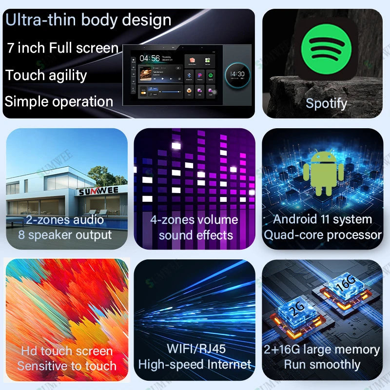 Smart Home Audio system WIFI sound in wall amplifier 8x25W power Built-in Zigbee gateway Android TUYA Device Scene control panel