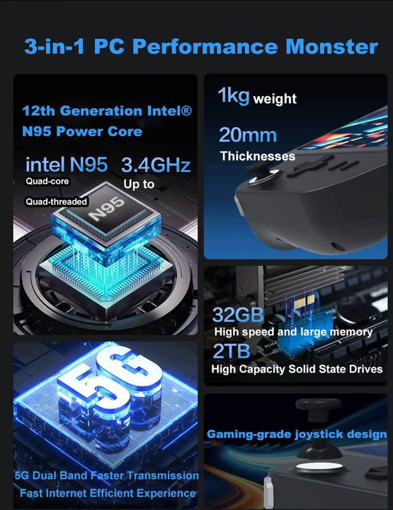 10.5 Inch Mini Video Game PC Gaming Player with Wifi 3 in 1 Tablet Laptop  N95 Detachable Touch Screen PC