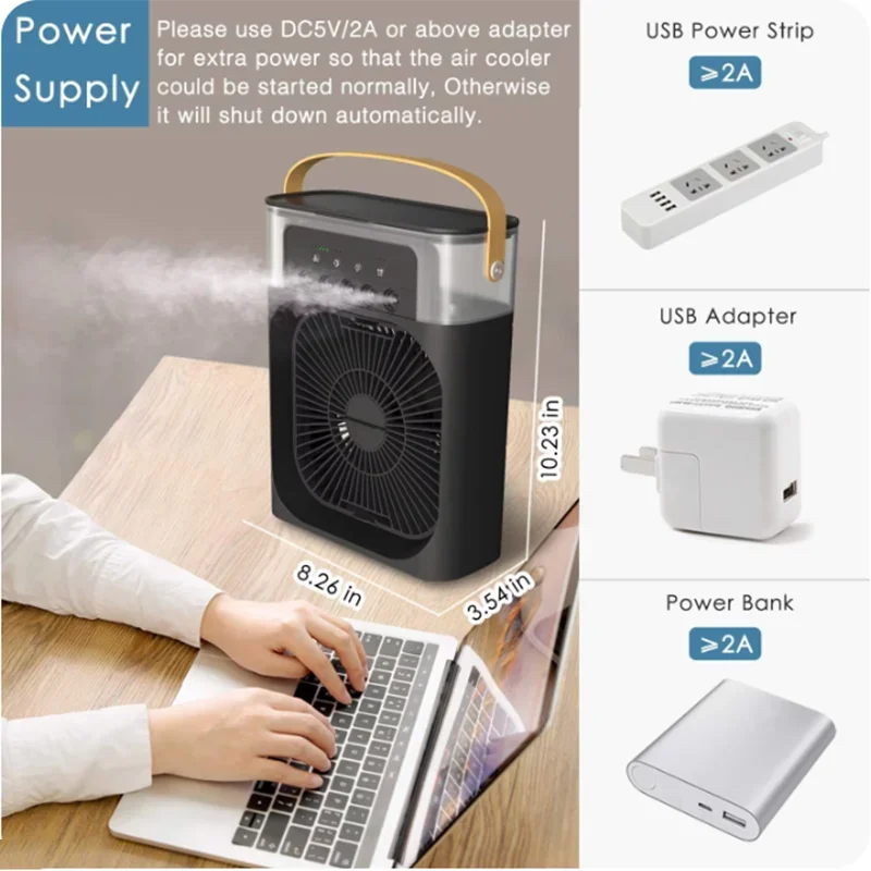 Modern Home Small Air Cooler 3 Speed Fan Air Conditioner Portable Humidifier Fan Portable LED Night Lights for Office