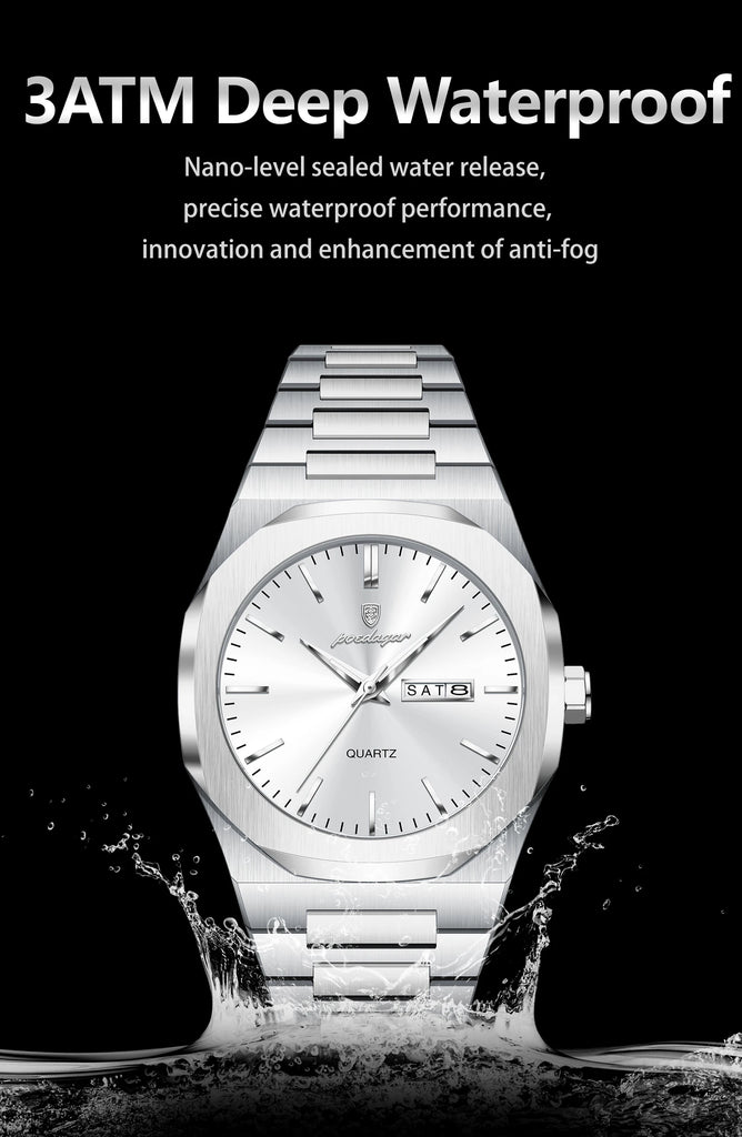 POEDAGAR Fashion Brand Male Wristwatch Waterproof Luminous Stainless Steel Men Clock Date Week Casual Quartz Men's Watches Reloj